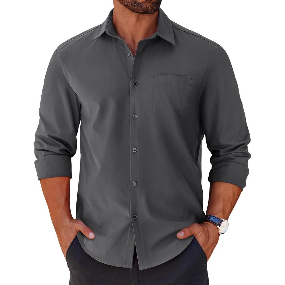 imageCOOFANDY Mens Long Sleeve Button Down Shirts Casual Untucked Shirts for Men Dress Shirts Wedding ShirtsDark Grey