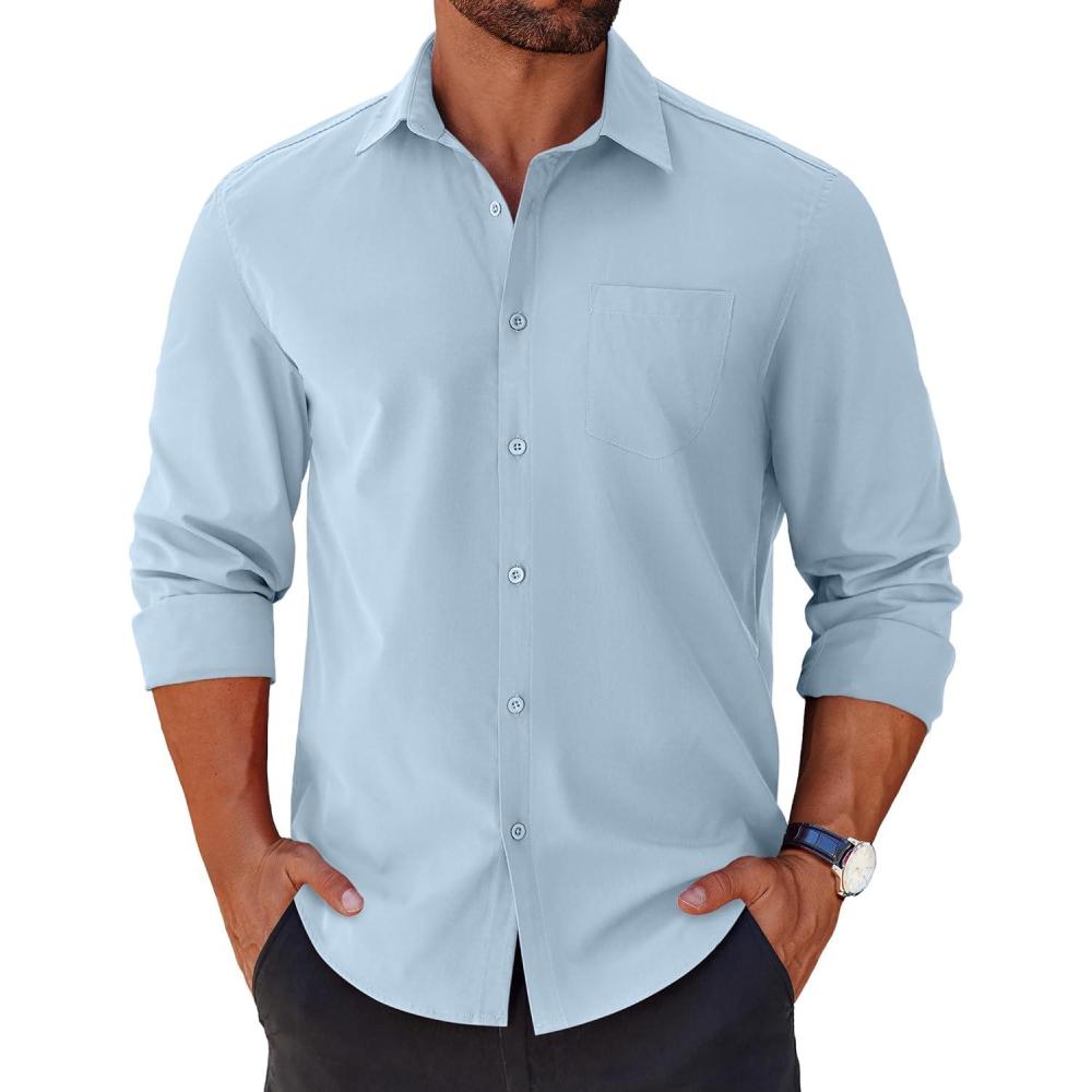 imageCOOFANDY Mens Long Sleeve Button Down Shirts Casual Untucked Shirts for Men Dress Shirts Wedding ShirtsLight Blue
