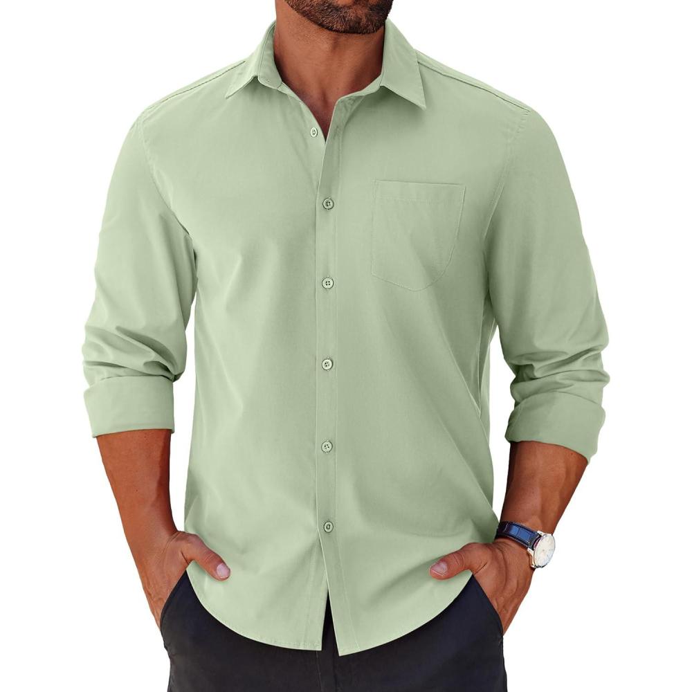 imageCOOFANDY Mens Long Sleeve Button Down Shirts Casual Untucked Shirts for Men Dress Shirts Wedding ShirtsLight Green