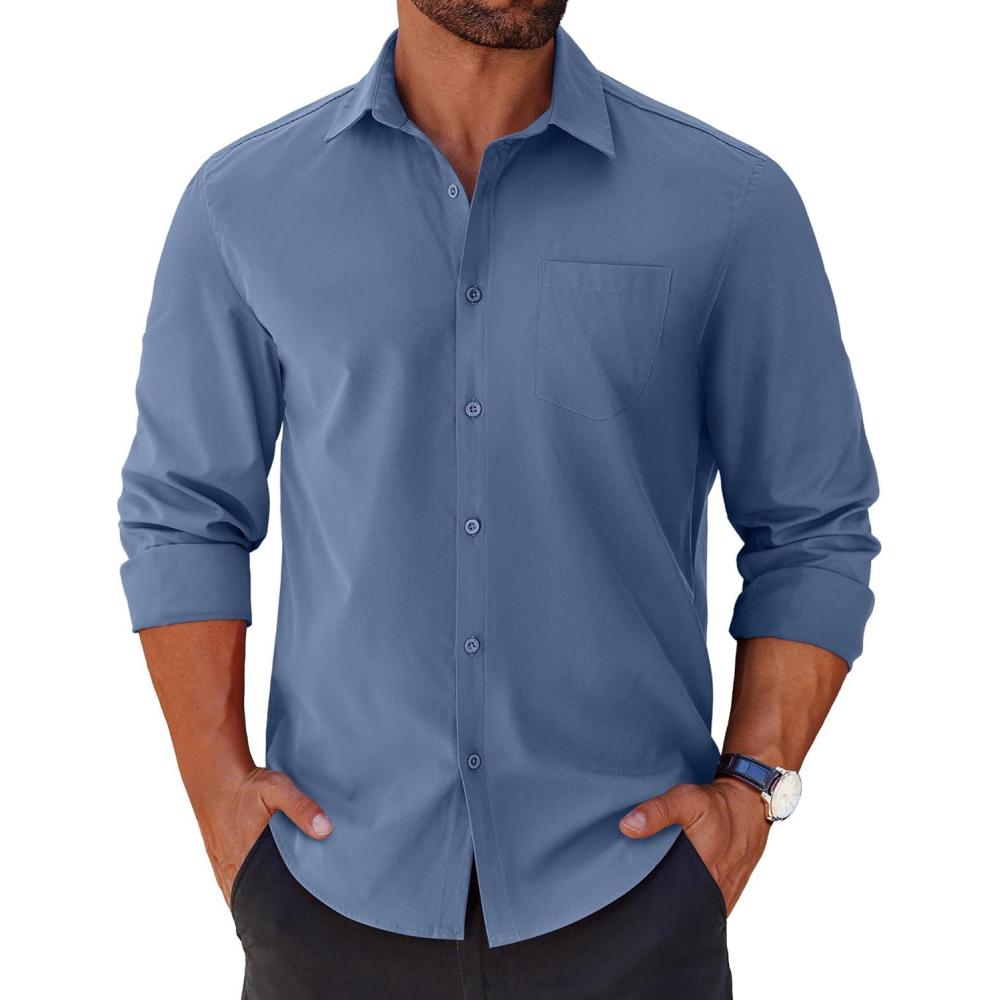 imageCOOFANDY Mens Long Sleeve Button Down Shirts Casual Untucked Shirts for Men Dress Shirts Wedding ShirtsNavy Blue
