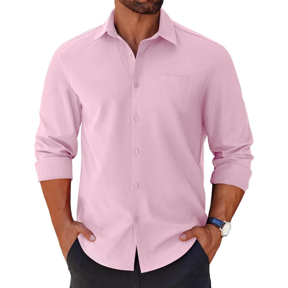 imageCOOFANDY Mens Long Sleeve Button Down Shirts Casual Untucked Shirts for Men Dress Shirts Wedding ShirtsPink