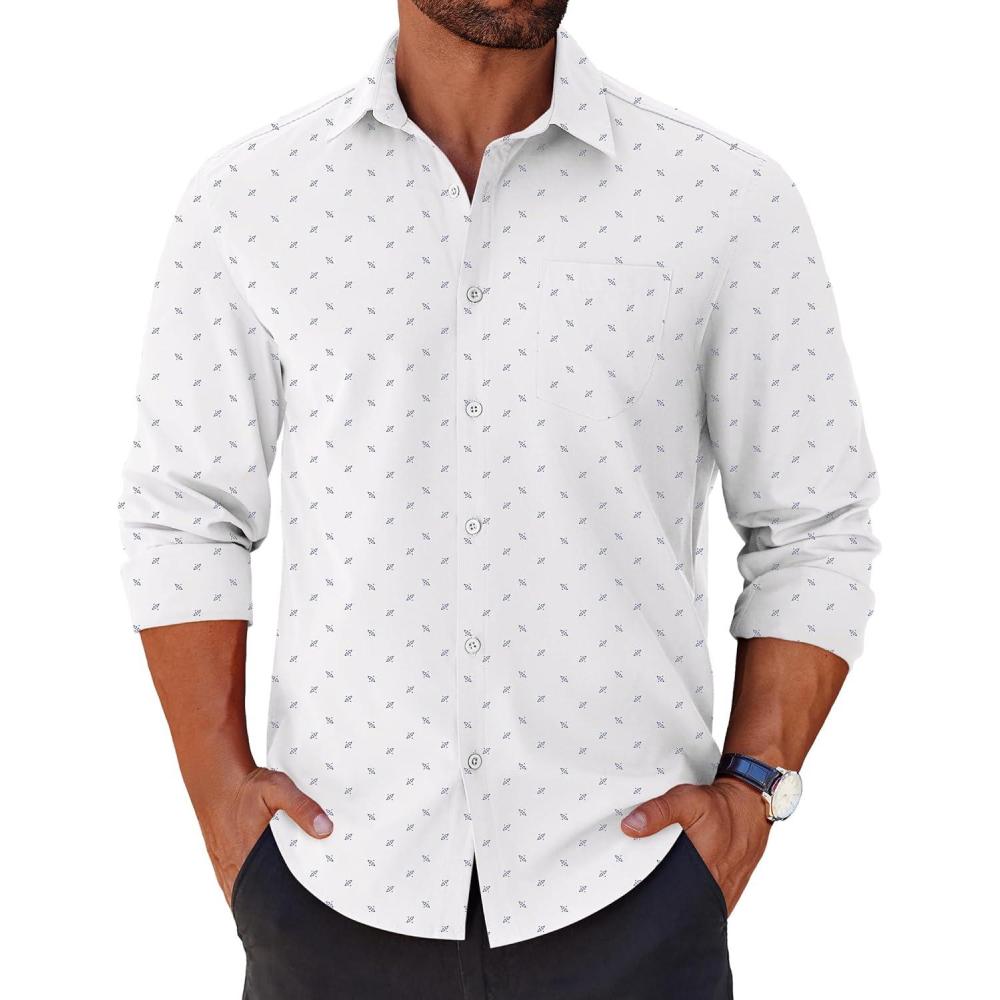 imageCOOFANDY Mens Long Sleeve Button Down Shirts Casual Untucked Shirts for Men Dress Shirts Wedding ShirtsTrianglewhite