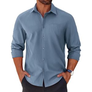 COOFANDY Mens Long Sleeve Button Down Shirts Casual Untucked Shirts for Men Dress Shirts Wedding Shirts(Grey Blue)