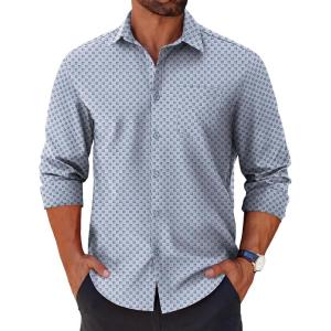 COOFANDY Mens Long Sleeve Button Down Shirts Casual Untucked Shirts for Men Dress Shirts Wedding Shirts(Light Blue-diamond)