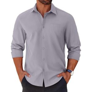 COOFANDY Mens Long Sleeve Button Down Shirts Casual Untucked Shirts for Men Dress Shirts Wedding Shirts(Light Grey)