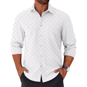 COOFANDY Mens Long Sleeve Button Down Shirts Casual Untucked Shirts for Men Dress Shirts Wedding Shirts(Triangle-white)