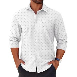 COOFANDY Mens Long Sleeve Button Down Shirts Casual Untucked Shirts for Men Dress Shirts Wedding Shirts(White -Semicircle)