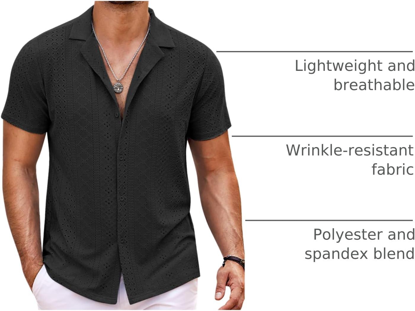 imageCOOFANDY Mens Beach Shirt Short Sleeve Button Down Shirts Casual Cuban Collared Summer Vacation Tropical ShirtsBlack