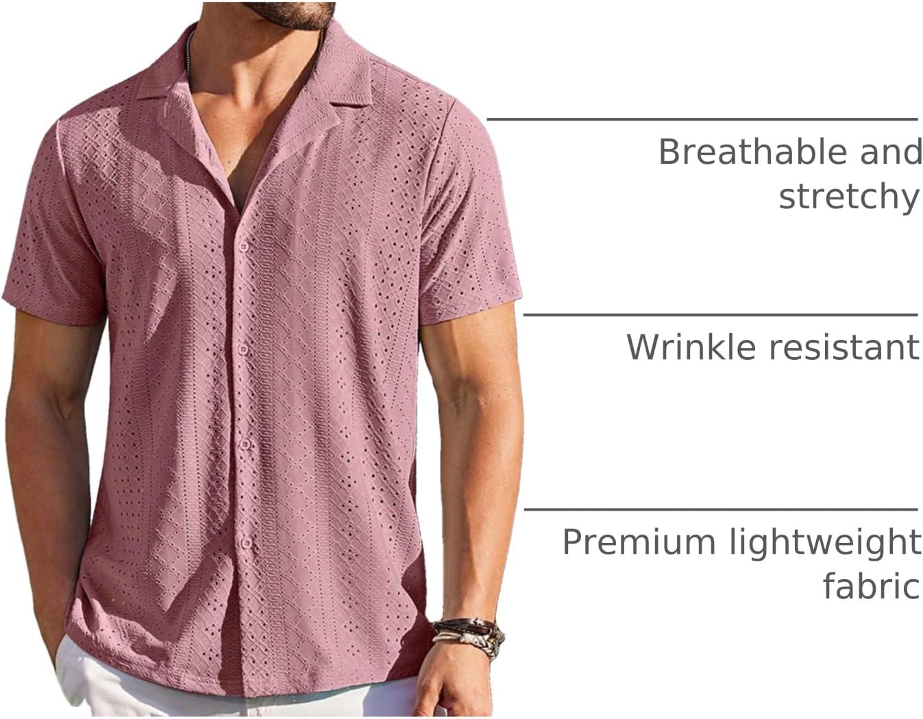 imageCOOFANDY Mens Beach Shirt Short Sleeve Button Down Shirts Casual Cuban Collared Summer Vacation Tropical ShirtsDusty Rose
