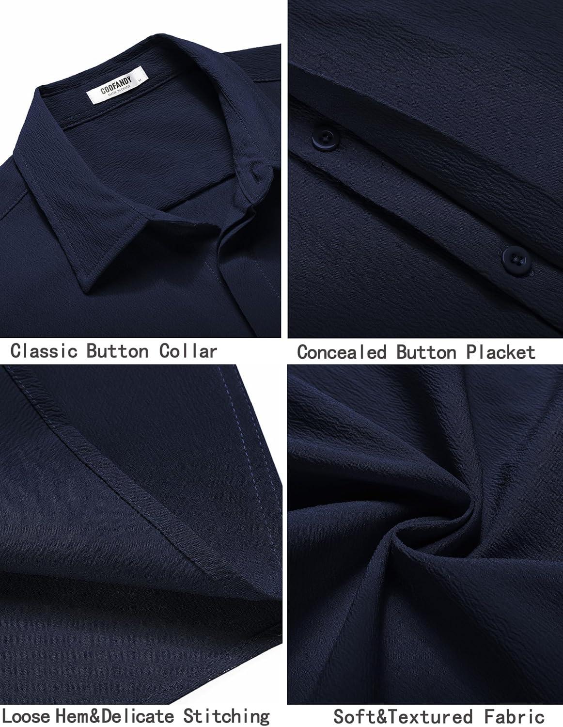 imageCOOFANDY Mens Beach Shirt Short Sleeve Button Down Shirts Casual Cuban Collared Summer Vacation Tropical ShirtsMedieval Blue