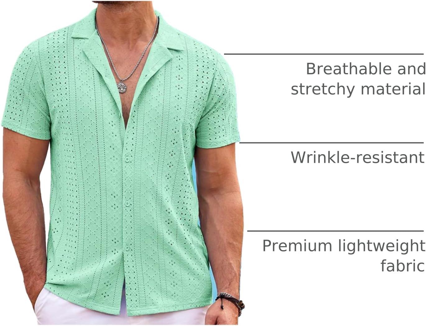 imageCOOFANDY Mens Beach Shirt Short Sleeve Button Down Shirts Casual Cuban Collared Summer Vacation Tropical ShirtsMint Green