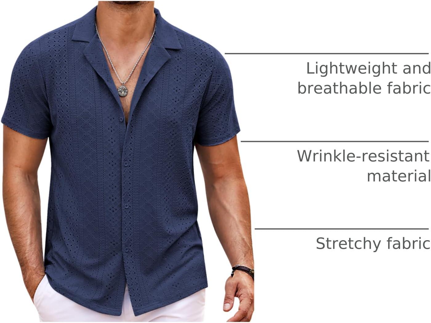 imageCOOFANDY Mens Beach Shirt Short Sleeve Button Down Shirts Casual Cuban Collared Summer Vacation Tropical ShirtsNavy Blue