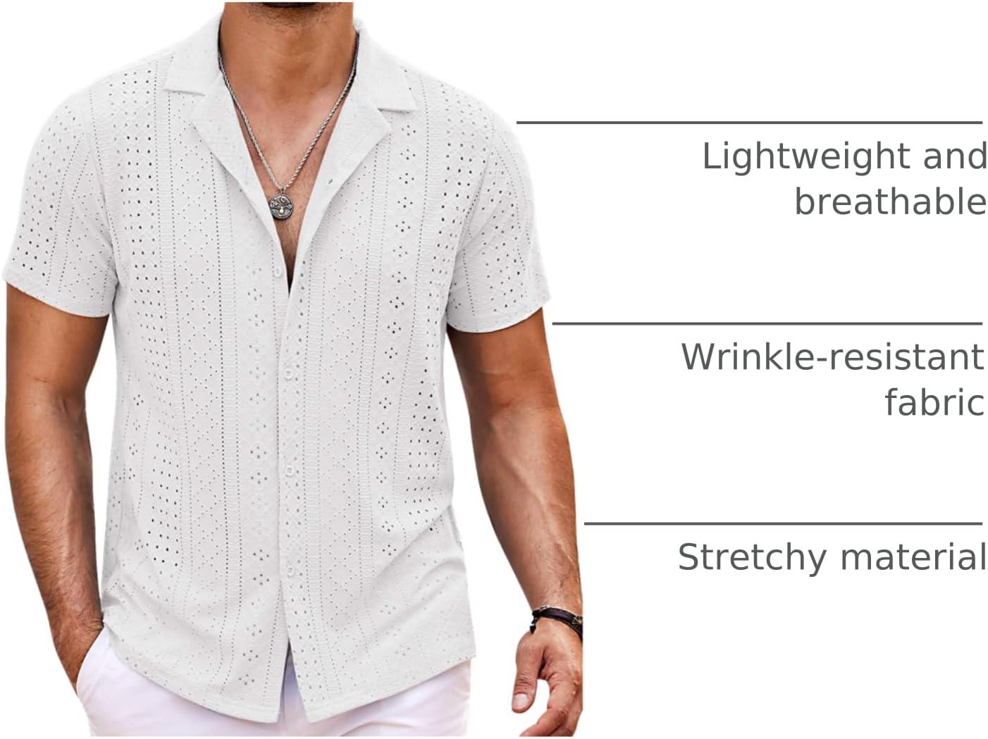 imageCOOFANDY Mens Beach Shirt Short Sleeve Button Down Shirts Casual Cuban Collared Summer Vacation Tropical ShirtsWhite