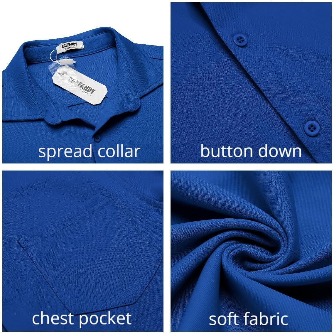 imageCOOFANDY Mens Casual Button Down Shirt Untucked Short Sleeve Strech Wrinkle Free Dress ShirtsBlue