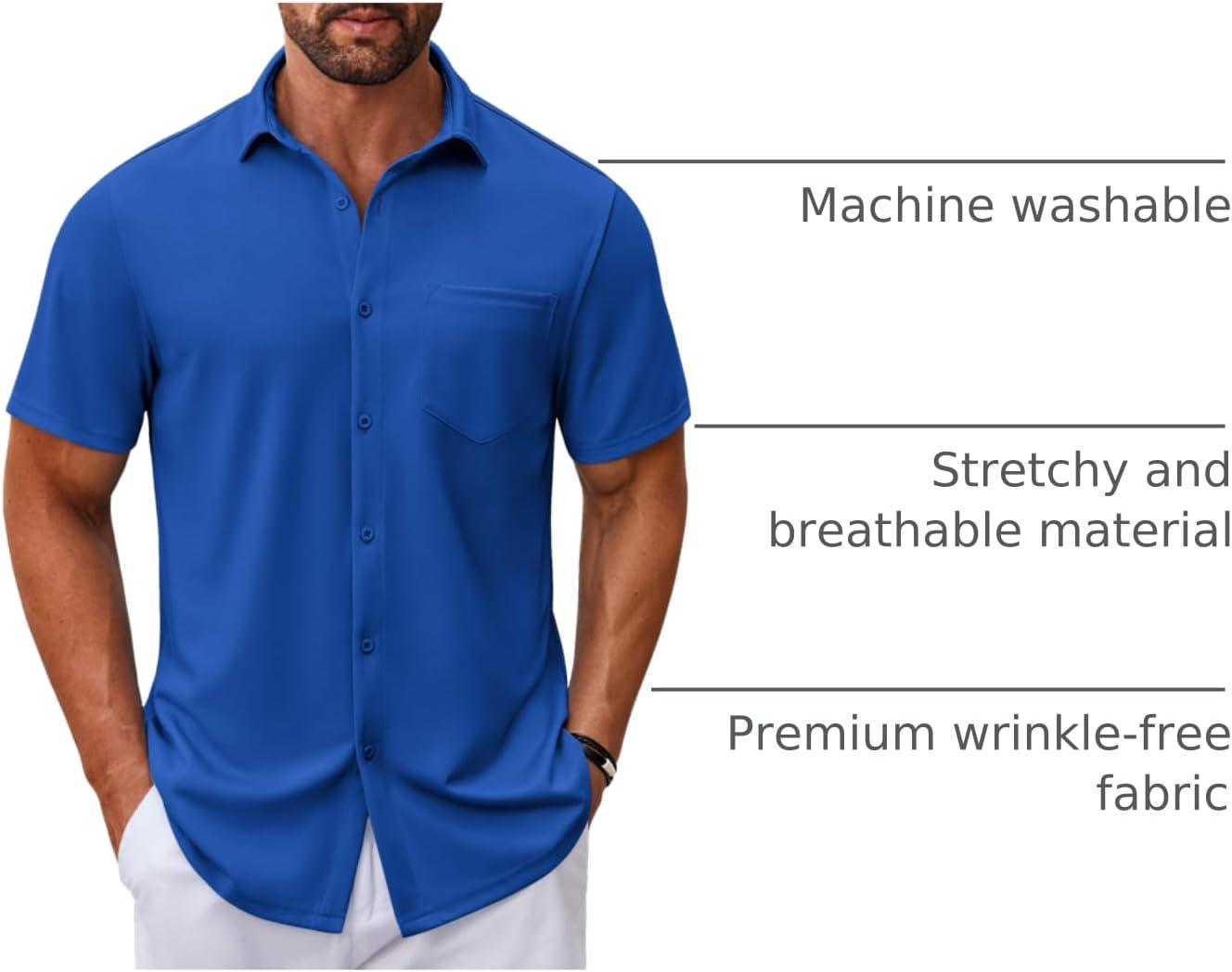 imageCOOFANDY Mens Casual Button Down Shirt Untucked Short Sleeve Strech Wrinkle Free Dress ShirtsBlue