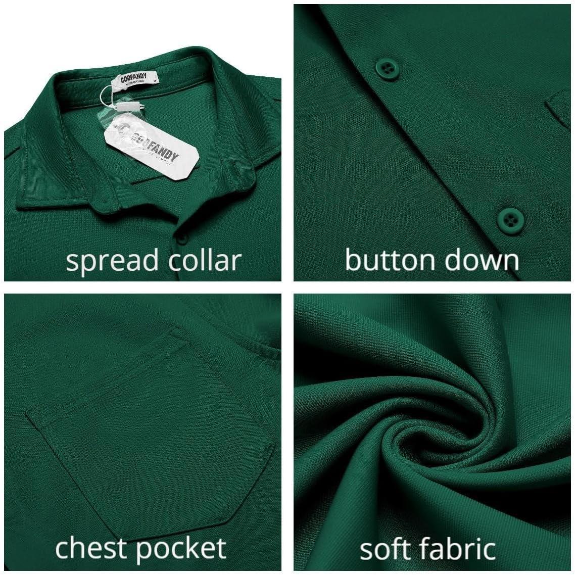imageCOOFANDY Mens Casual Button Down Shirt Untucked Short Sleeve Strech Wrinkle Free Dress ShirtsEvergreen