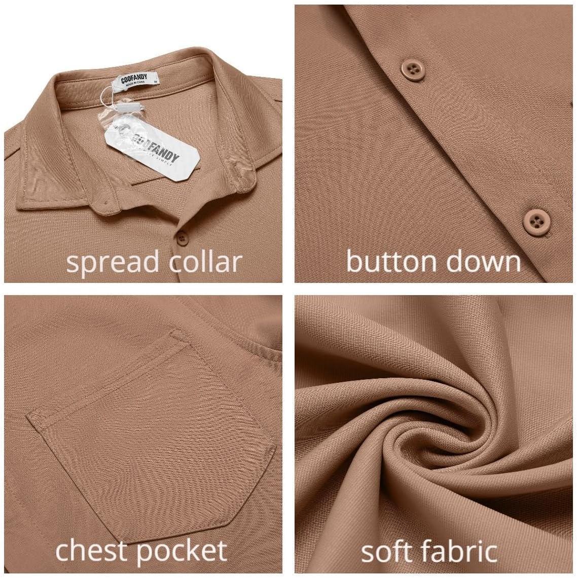 imageCOOFANDY Mens Casual Button Down Shirt Untucked Short Sleeve Strech Wrinkle Free Dress ShirtsKhaki
