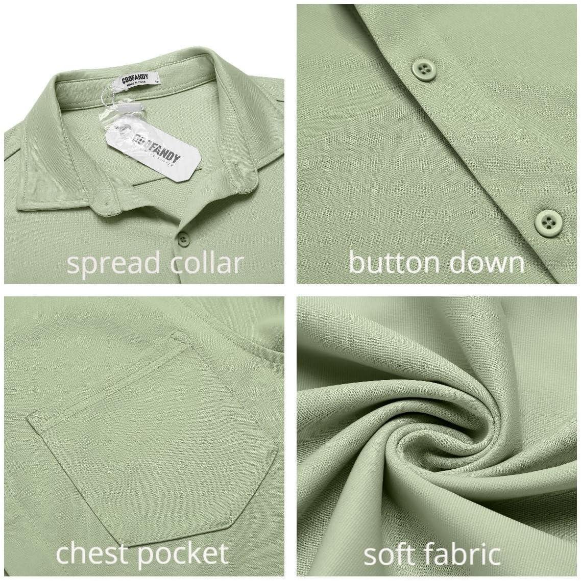 imageCOOFANDY Mens Casual Button Down Shirt Untucked Short Sleeve Strech Wrinkle Free Dress ShirtsLight Green