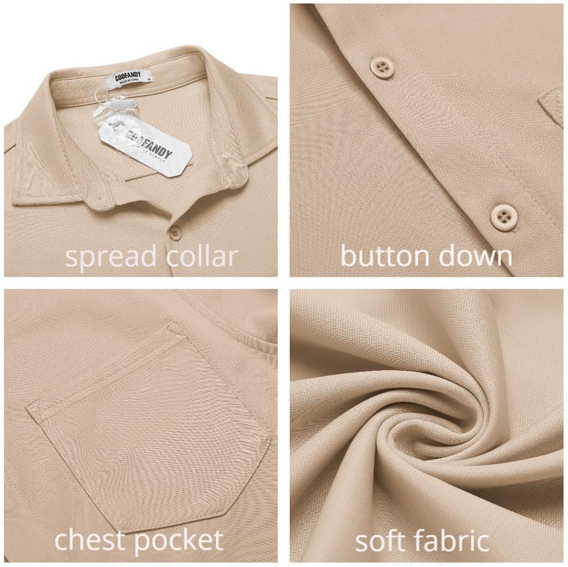 imageCOOFANDY Mens Casual Button Down Shirt Untucked Short Sleeve Strech Wrinkle Free Dress ShirtsLight Khaki