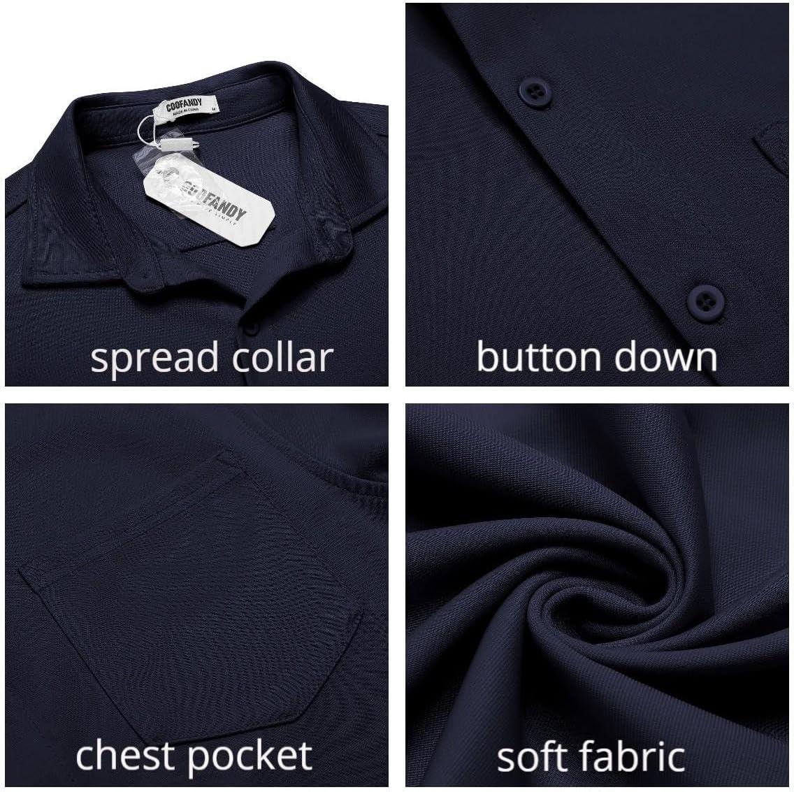 imageCOOFANDY Mens Casual Button Down Shirt Untucked Short Sleeve Strech Wrinkle Free Dress ShirtsNavy Blue