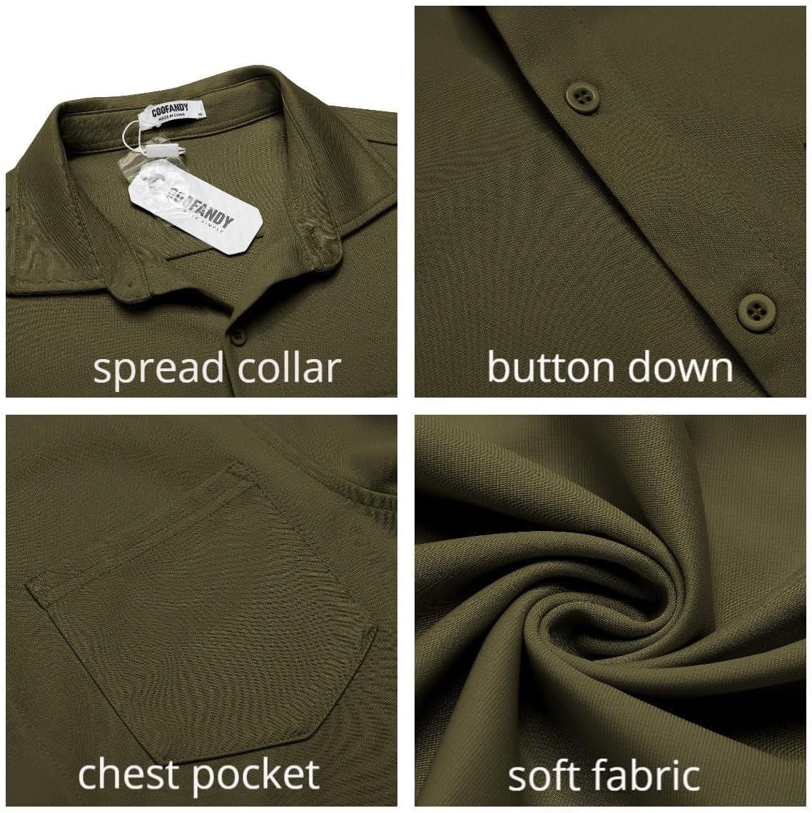 imageCOOFANDY Mens Casual Button Down Shirt Untucked Short Sleeve Strech Wrinkle Free Dress ShirtsOlive Green
