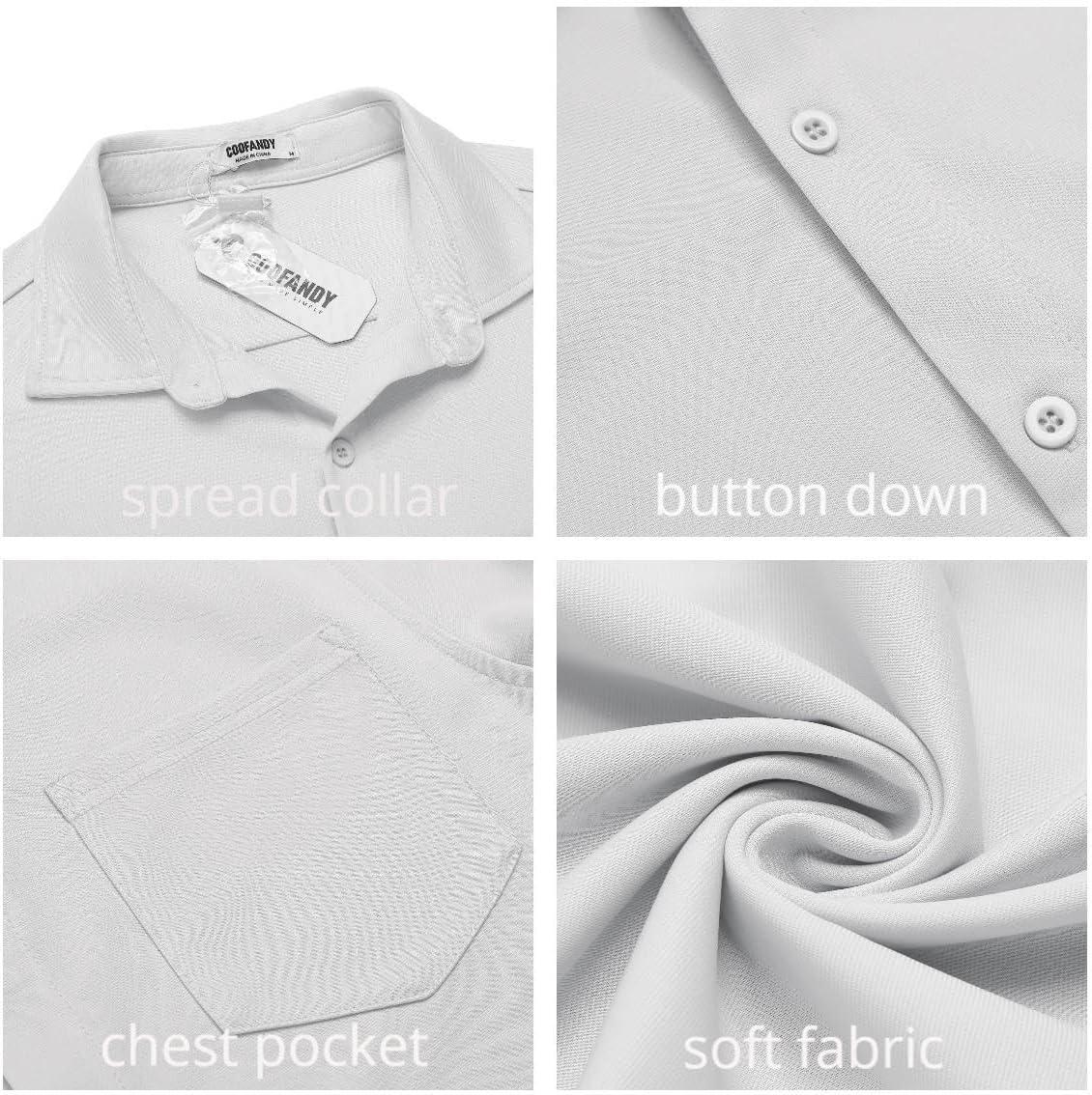 imageCOOFANDY Mens Casual Button Down Shirt Untucked Short Sleeve Strech Wrinkle Free Dress ShirtsWhite