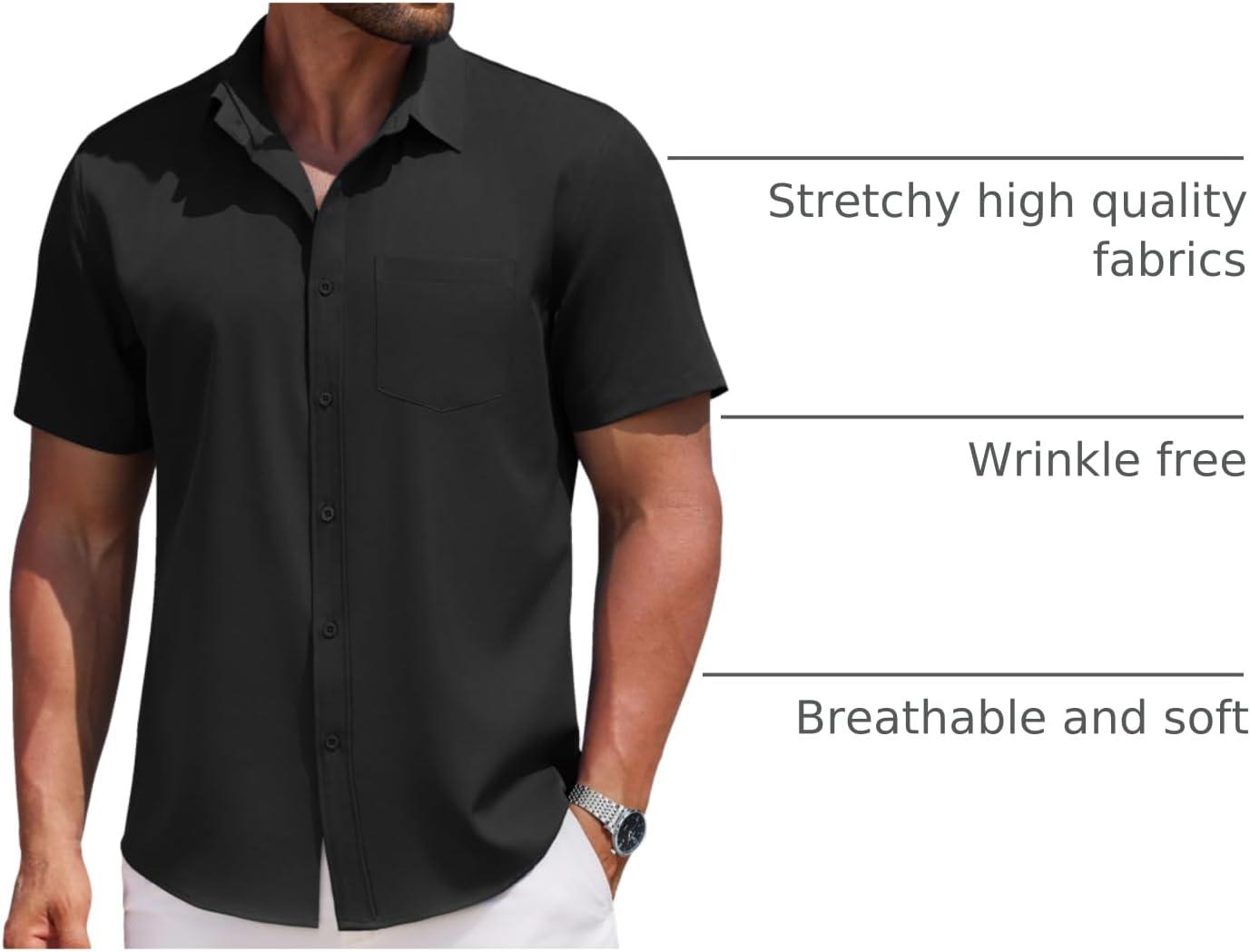 imageCOOFANDY Mens Casual Button Down Shirts Short Sleeve Business Shirts Lightweight Wrinkle Free Dress ShirtsAblack