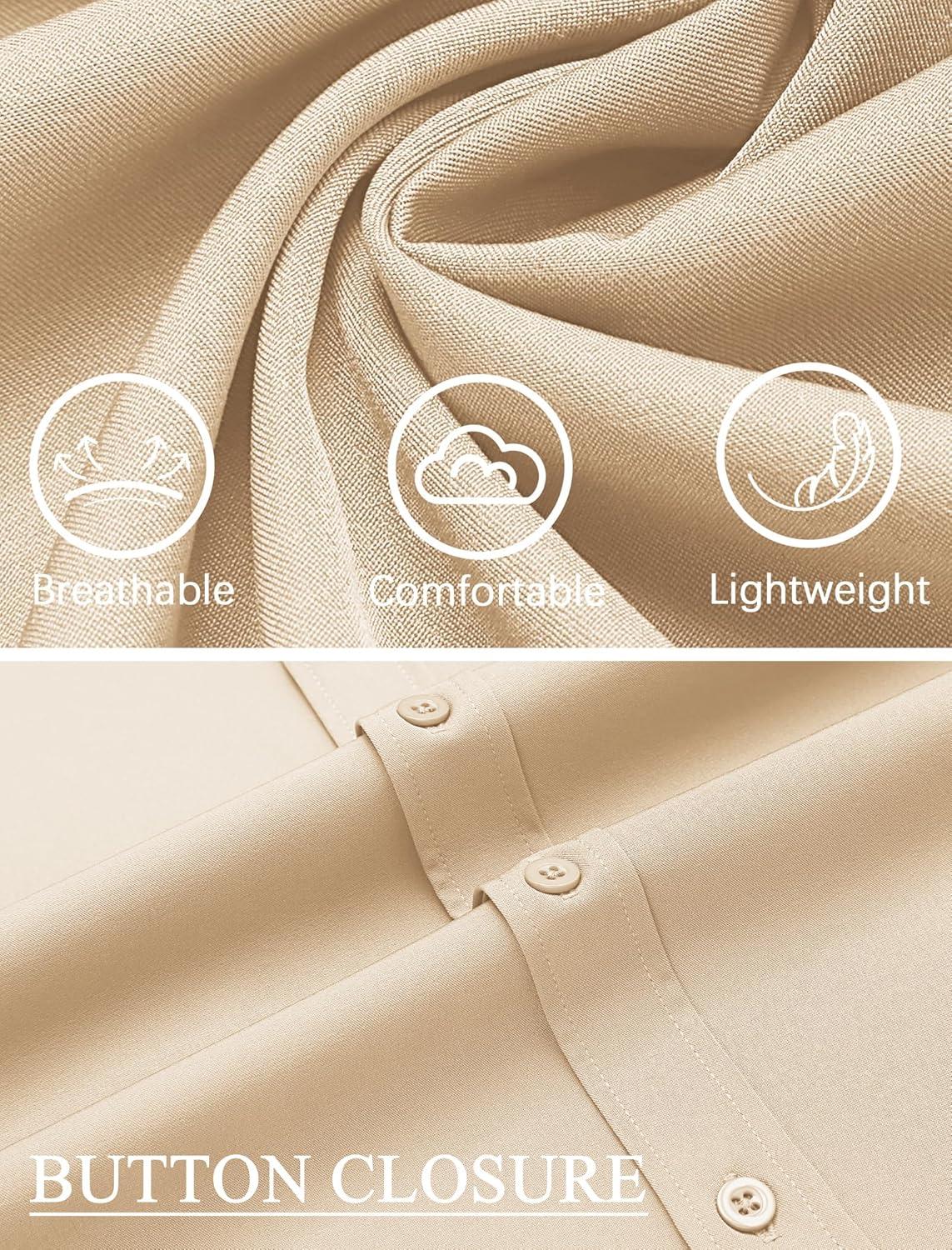 imageCOOFANDY Mens Casual Button Down Shirts Short Sleeve Business Shirts Lightweight Wrinkle Free Dress ShirtsBeige