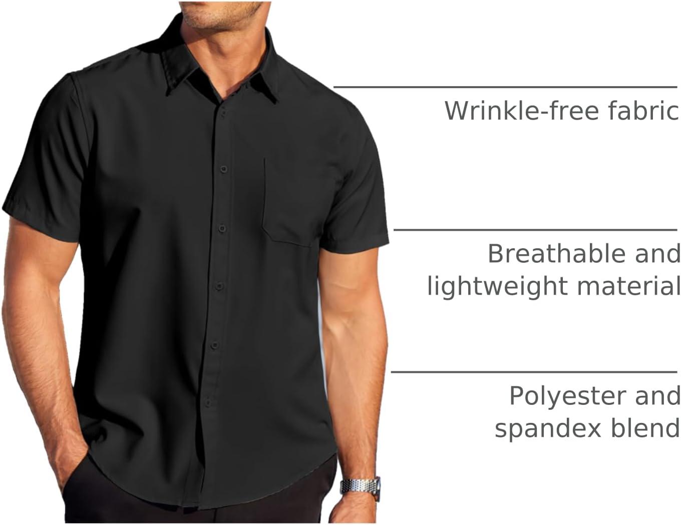 imageCOOFANDY Mens Casual Dress Shirt Short Sleeve Wrinkle Free Dress Shirt Business Casual ShirtsBlack