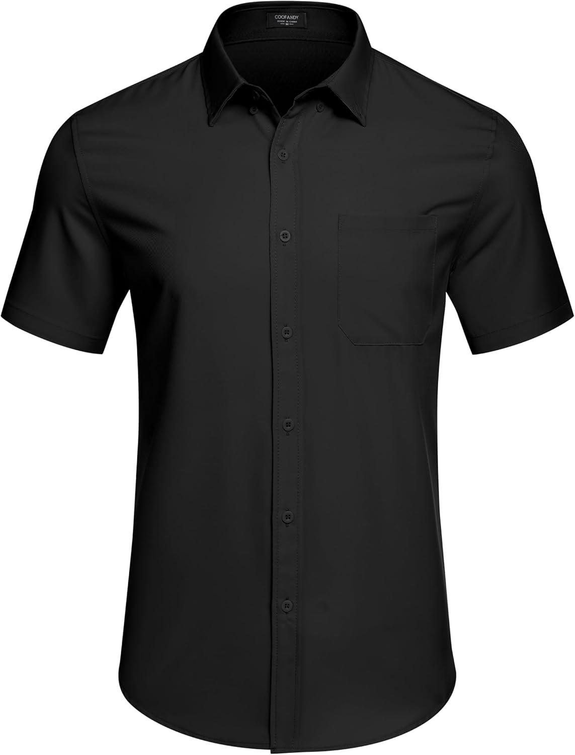 imageCOOFANDY Mens Casual Dress Shirt Short Sleeve Wrinkle Free Dress Shirt Business Casual ShirtsBlack
