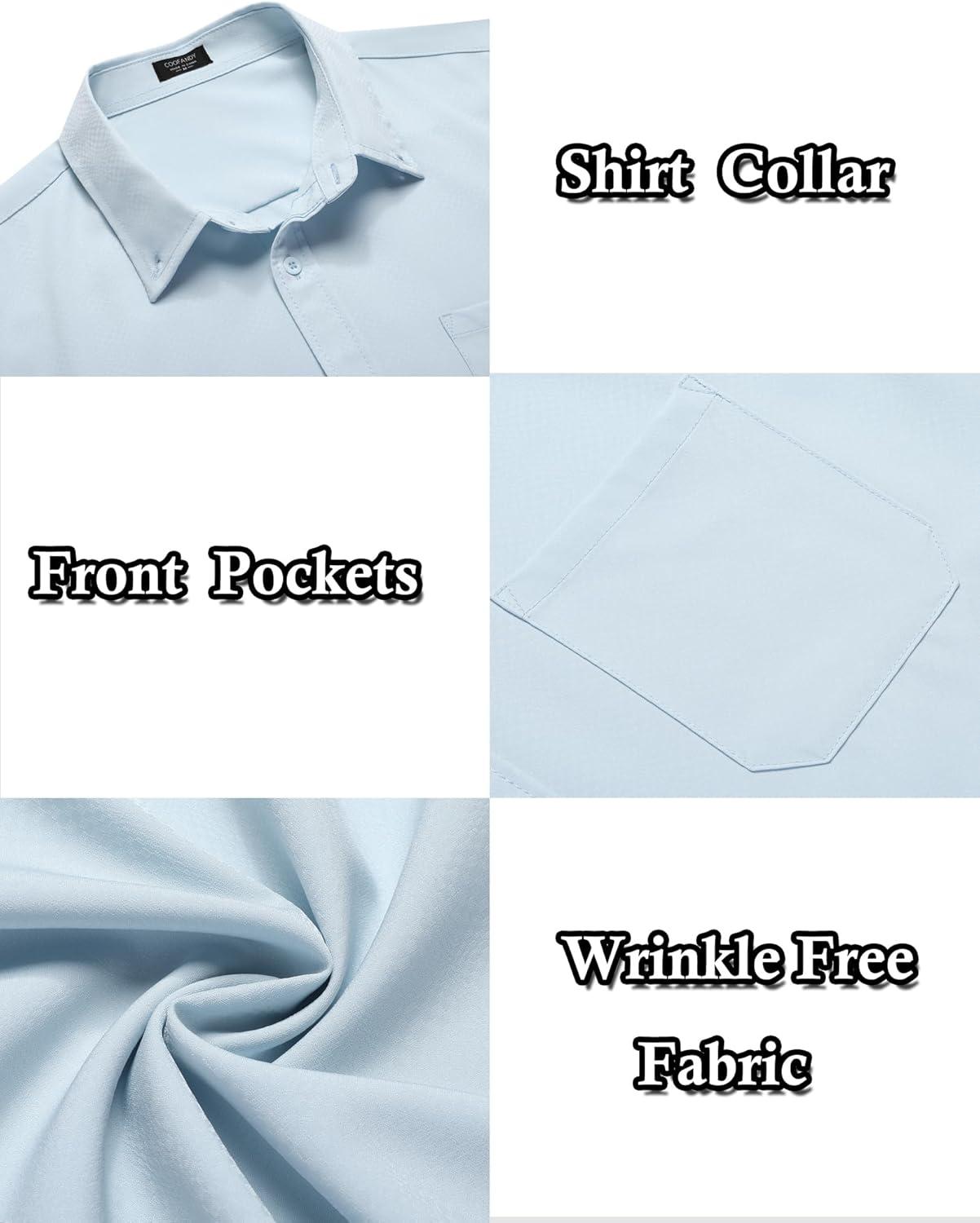 imageCOOFANDY Mens Casual Dress Shirt Short Sleeve Wrinkle Free Dress Shirt Business Casual ShirtsLight Blue