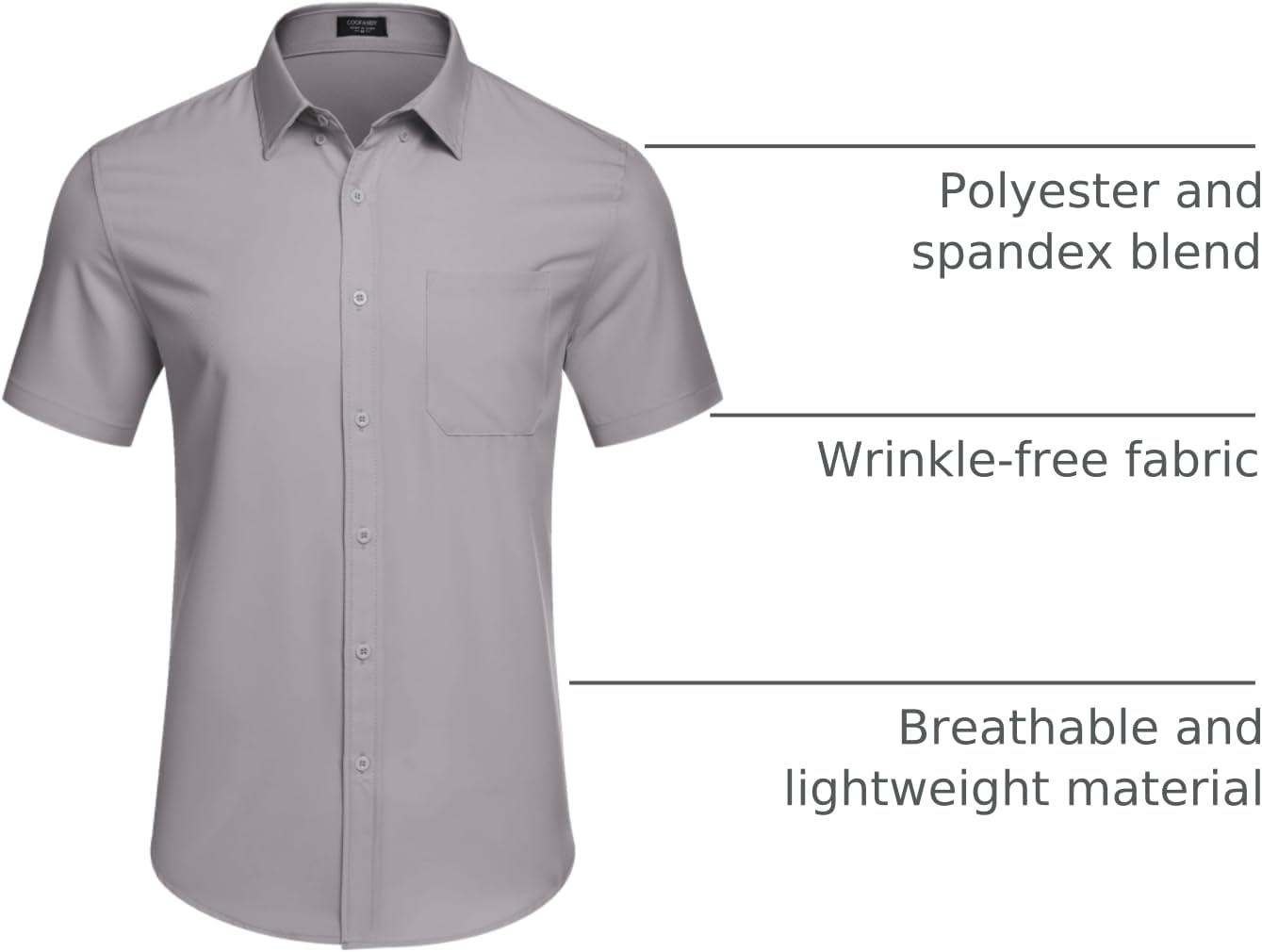 imageCOOFANDY Mens Casual Dress Shirt Short Sleeve Wrinkle Free Dress Shirt Business Casual ShirtsLight Grey