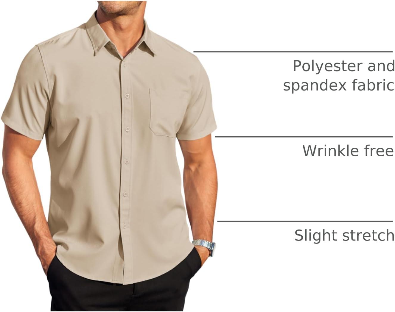 imageCOOFANDY Mens Casual Dress Shirt Short Sleeve Wrinkle Free Dress Shirt Business Casual ShirtsLight Khaki