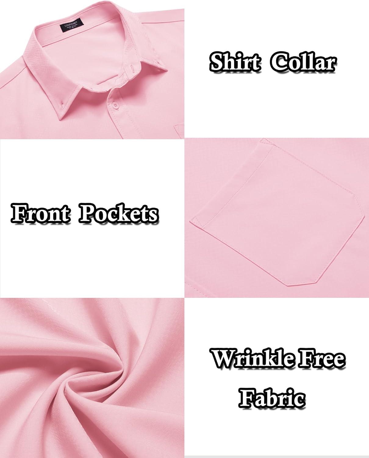 imageCOOFANDY Mens Casual Dress Shirt Short Sleeve Wrinkle Free Dress Shirt Business Casual ShirtsLight Pink