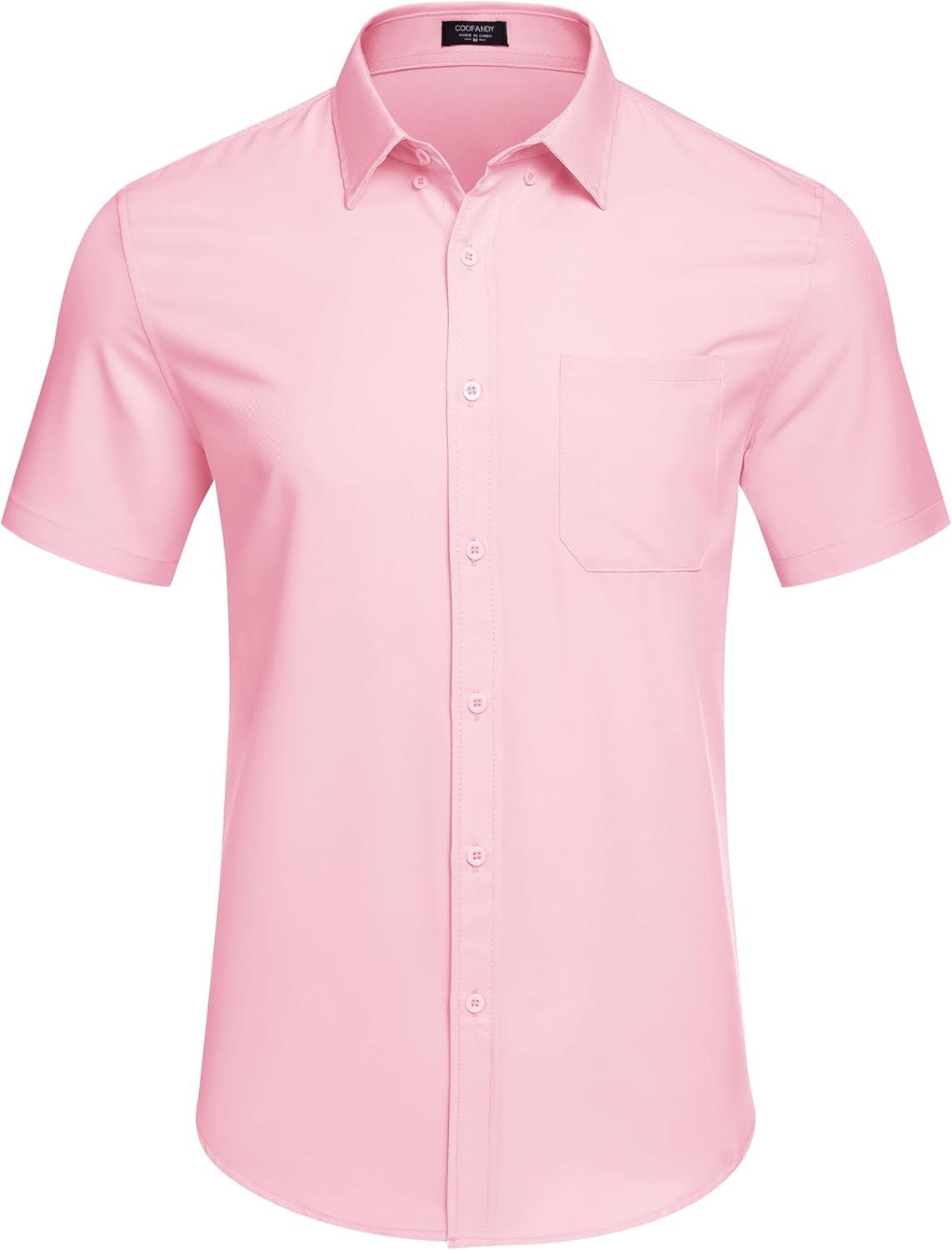 imageCOOFANDY Mens Casual Dress Shirt Short Sleeve Wrinkle Free Dress Shirt Business Casual ShirtsLight Pink