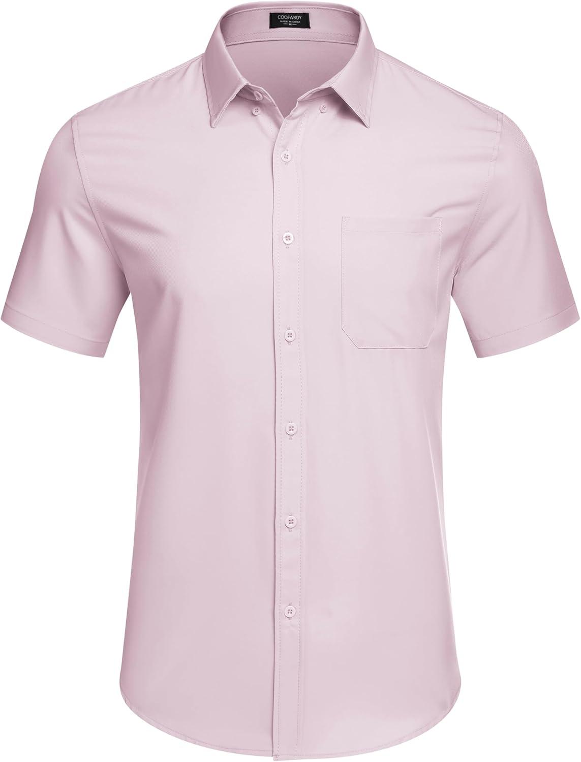 imageCOOFANDY Mens Casual Dress Shirt Short Sleeve Wrinkle Free Dress Shirt Business Casual ShirtsLight Purple