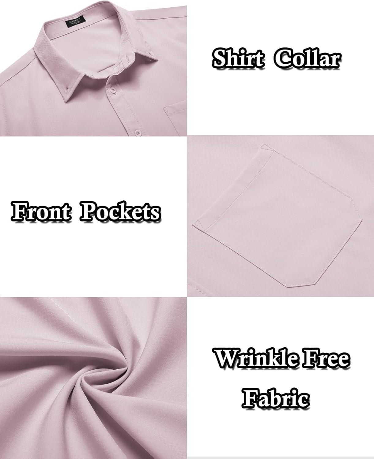 imageCOOFANDY Mens Casual Dress Shirt Short Sleeve Wrinkle Free Dress Shirt Business Casual ShirtsLight Purple
