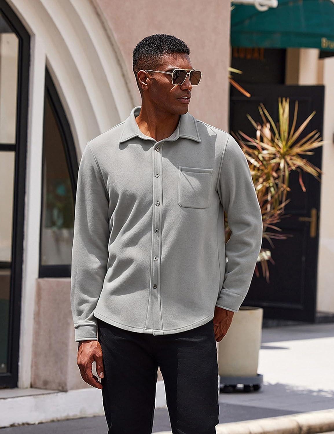 imageCOOFANDY Mens Casual Shirt Long Sleeve Button Down Lightweight Flannel ShirtsLight Grey