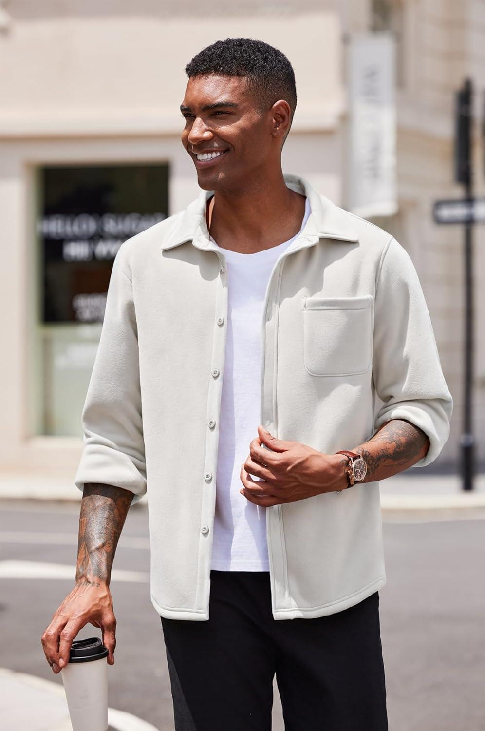 imageCOOFANDY Mens Casual Shirt Long Sleeve Button Down Lightweight Flannel ShirtsWhite