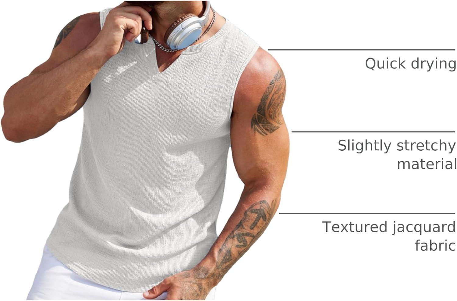 imageCOOFANDY Mens Casual Tank Tops Knit V Neck Sleeveless T Shirts 2 Pack Summer Beach Lightweight Muscle TeeBlackWhite