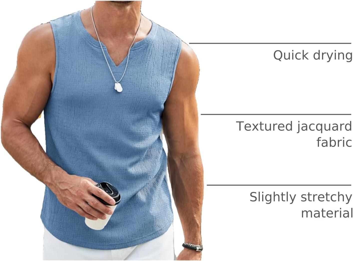imageCOOFANDY Mens Casual Tank Tops Knit V Neck Sleeveless T Shirts 2 Pack Summer Beach Lightweight Muscle TeeWhiteBlue