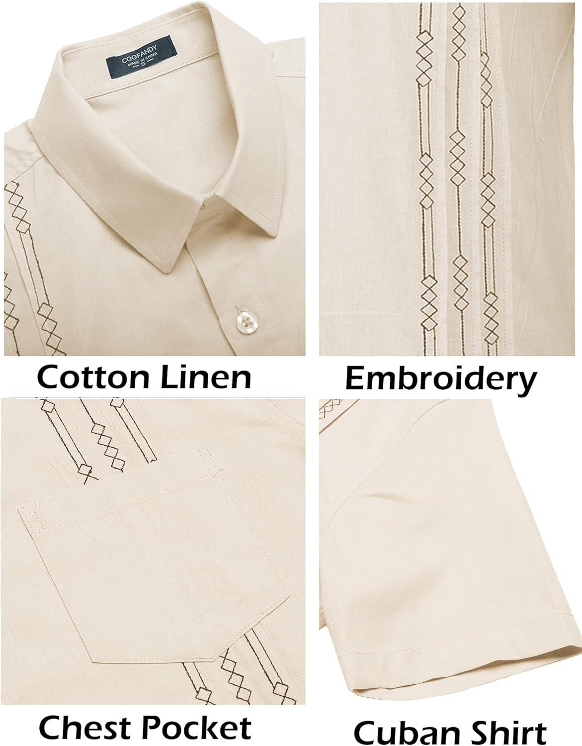 imageCOOFANDY Mens Cuban Guayabera Shirt Short Sleeve Linen Button Down Shirts Casual Summer Beach TopsBeige