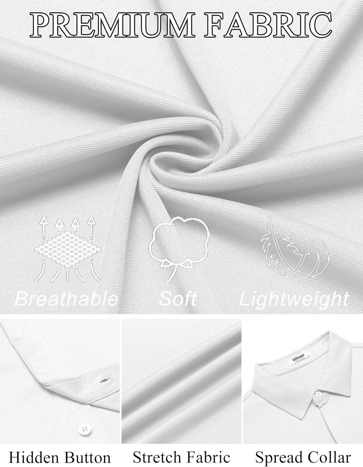 imageCOOFANDY Mens Dress Shirts Button Down Short Sleeve Shirt Summer Shirts Casual Wrinkle Free Muscle Fit ShirtsWhite