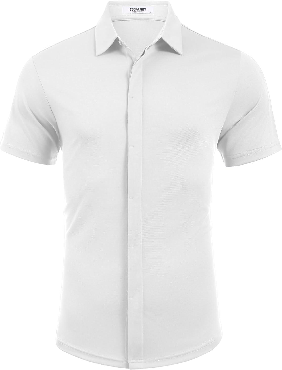 imageCOOFANDY Mens Dress Shirts Button Down Short Sleeve Shirt Summer Shirts Casual Wrinkle Free Muscle Fit ShirtsWhite