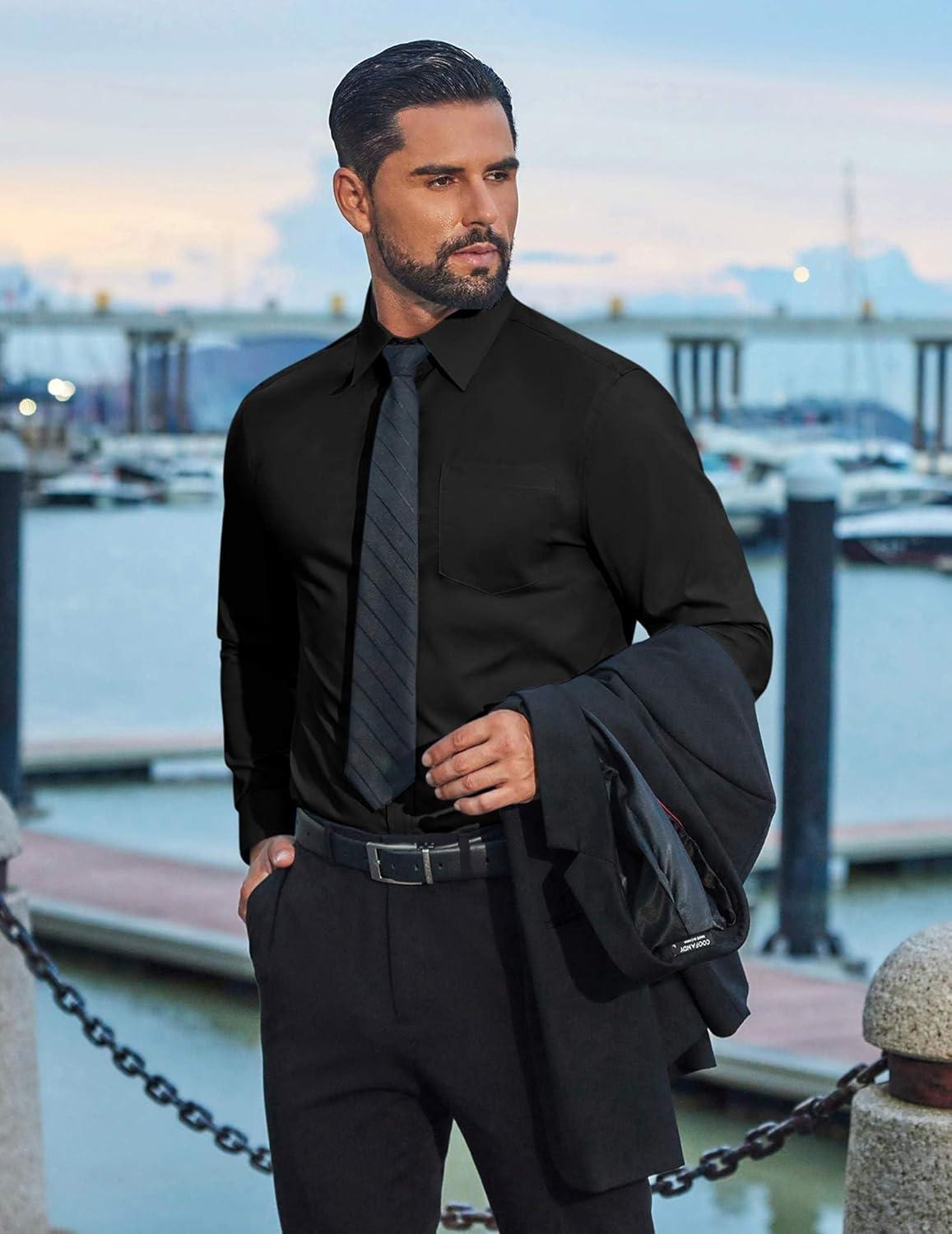 imageCOOFANDY Mens Dress Shirts Long Sleeve Business Shirts Stain Shield Mens Button Down ShirtBlack