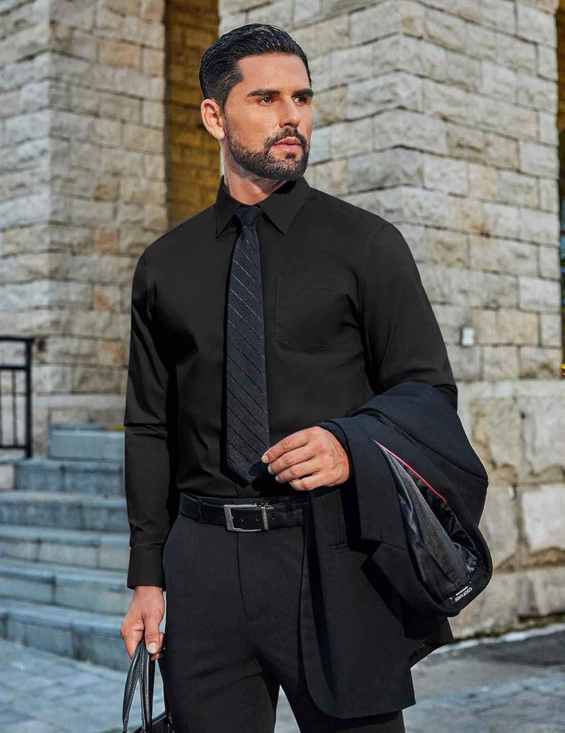 imageCOOFANDY Mens Dress Shirts Long Sleeve Business Shirts Stain Shield Mens Button Down ShirtBlack