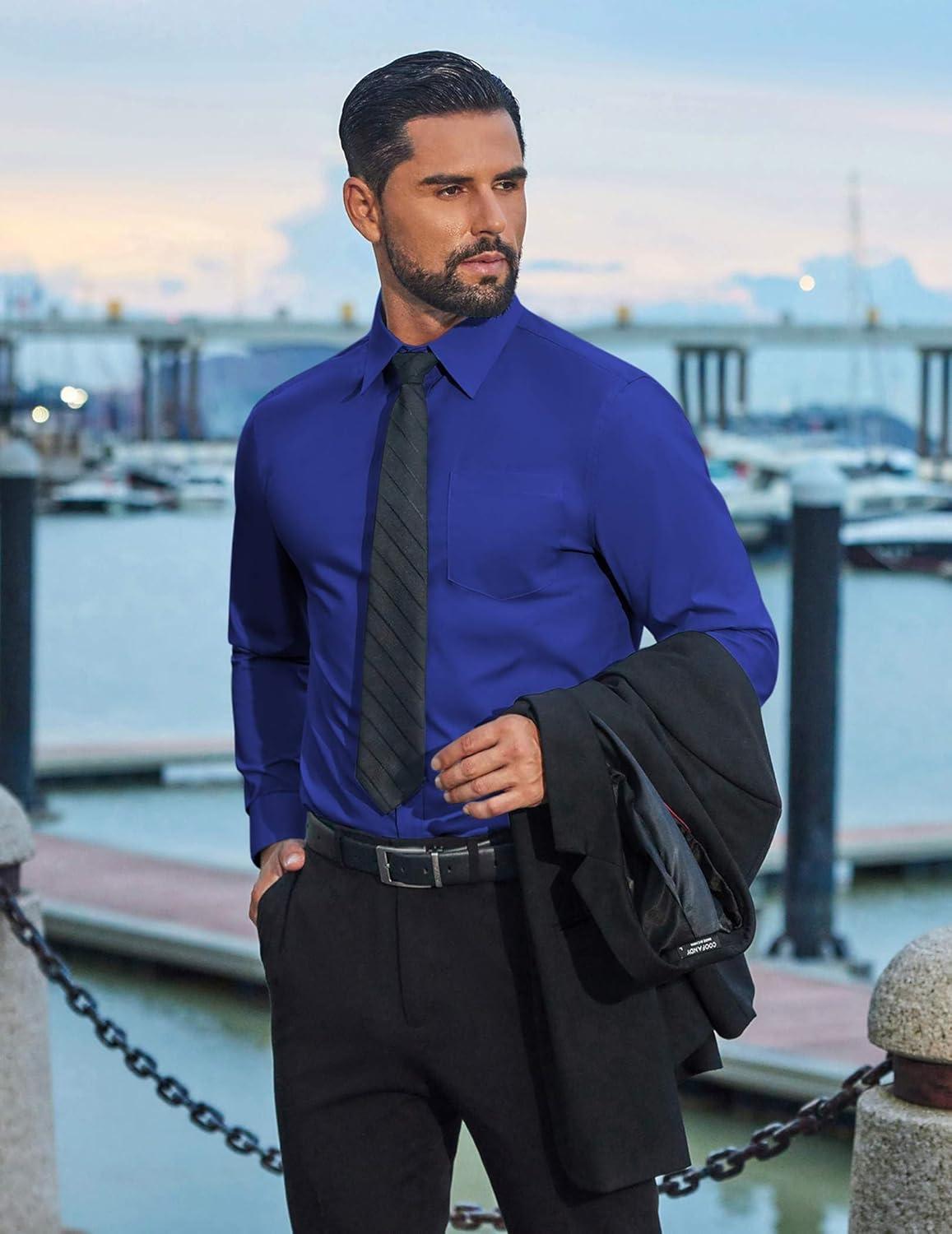 imageCOOFANDY Mens Dress Shirts Long Sleeve Business Shirts Stain Shield Mens Button Down ShirtDark Blue