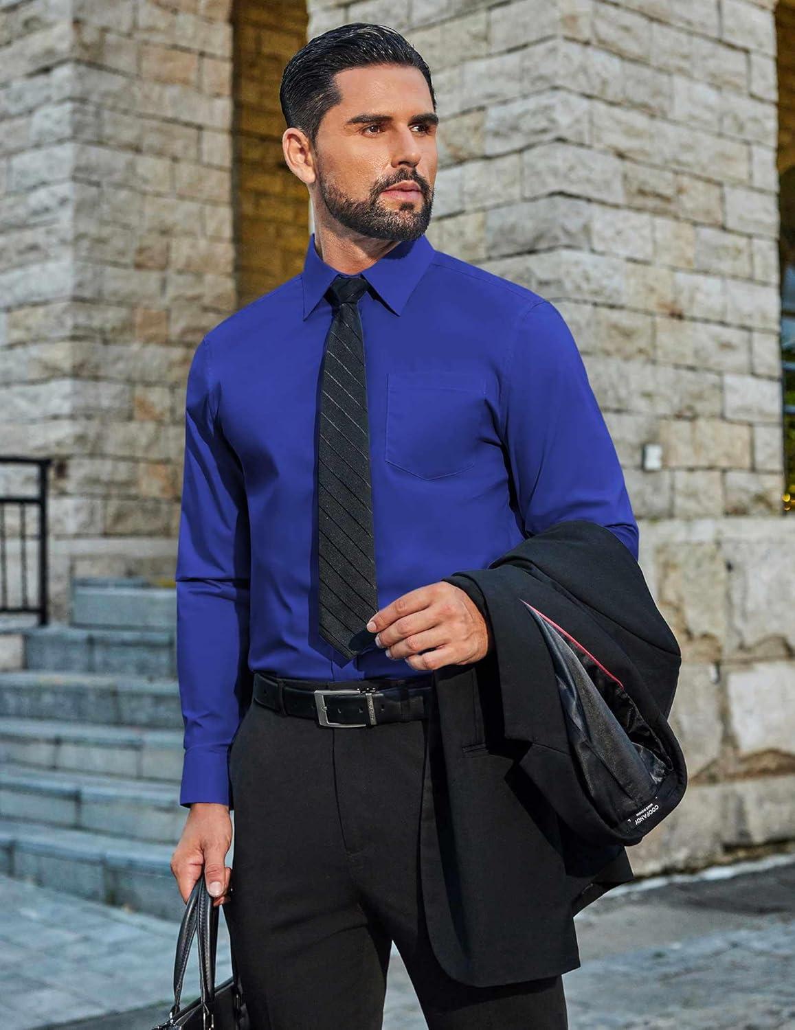 imageCOOFANDY Mens Dress Shirts Long Sleeve Business Shirts Stain Shield Mens Button Down ShirtDark Blue
