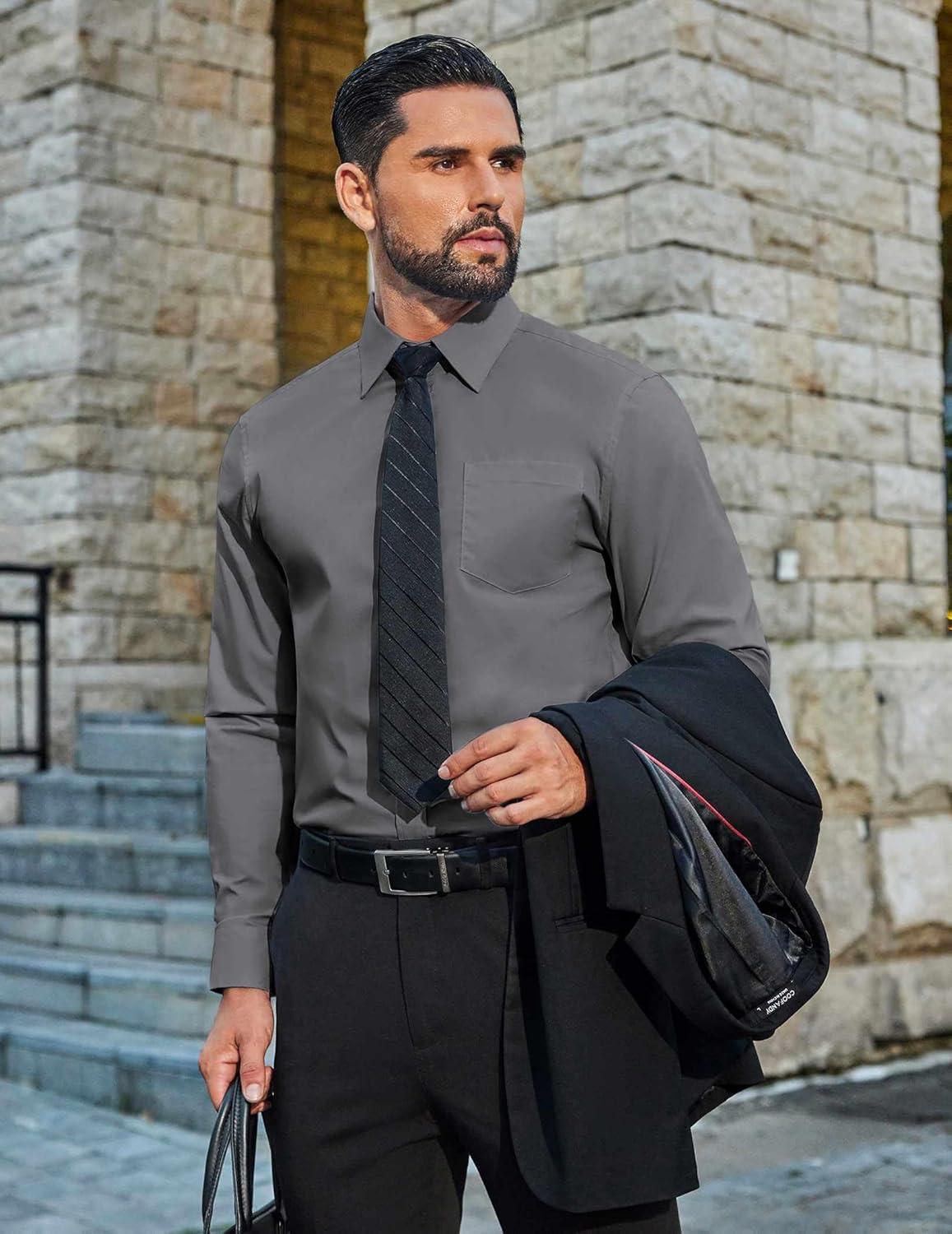 imageCOOFANDY Mens Dress Shirts Long Sleeve Business Shirts Stain Shield Mens Button Down ShirtDark Grey
