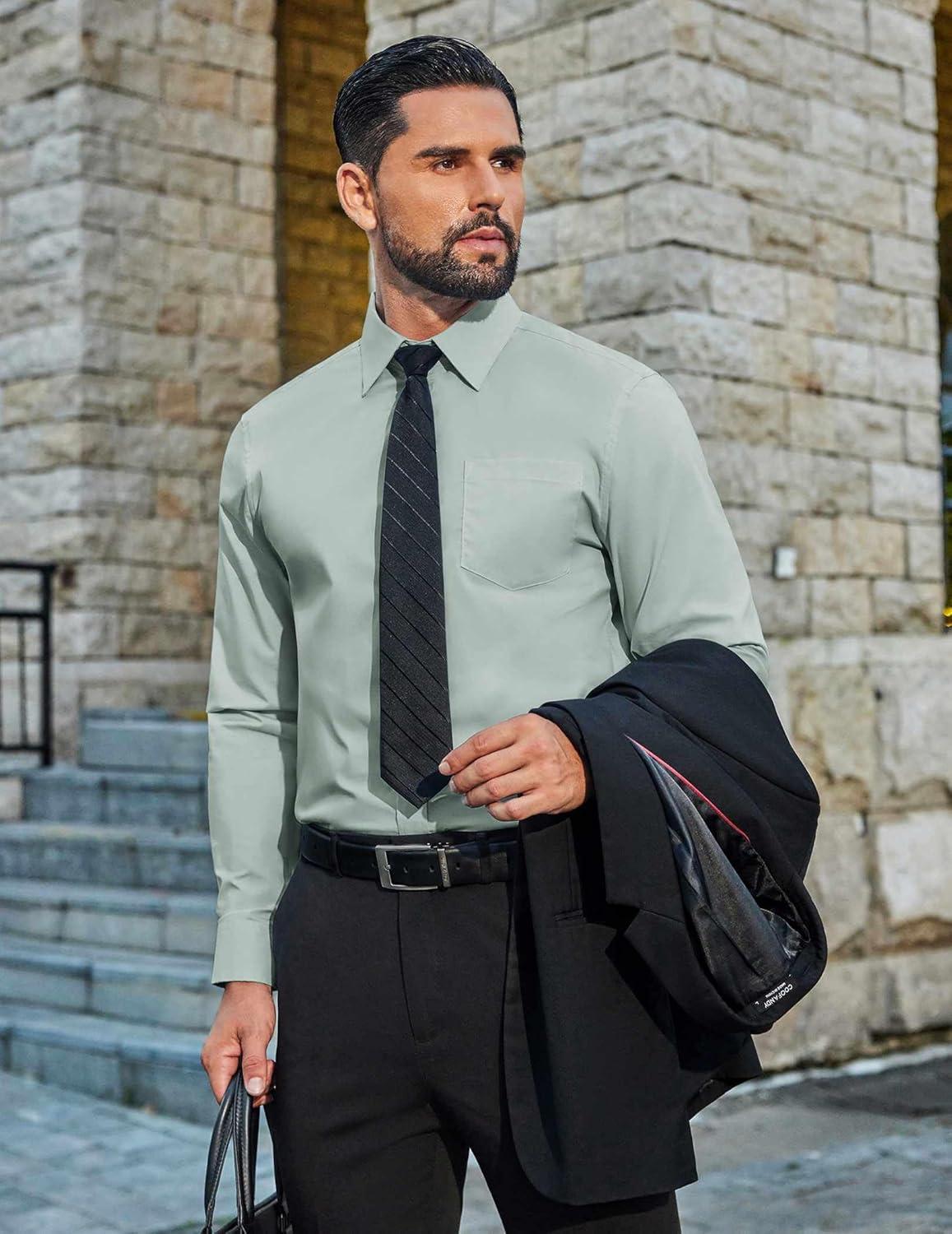 imageCOOFANDY Mens Dress Shirts Long Sleeve Business Shirts Stain Shield Mens Button Down ShirtLight Green